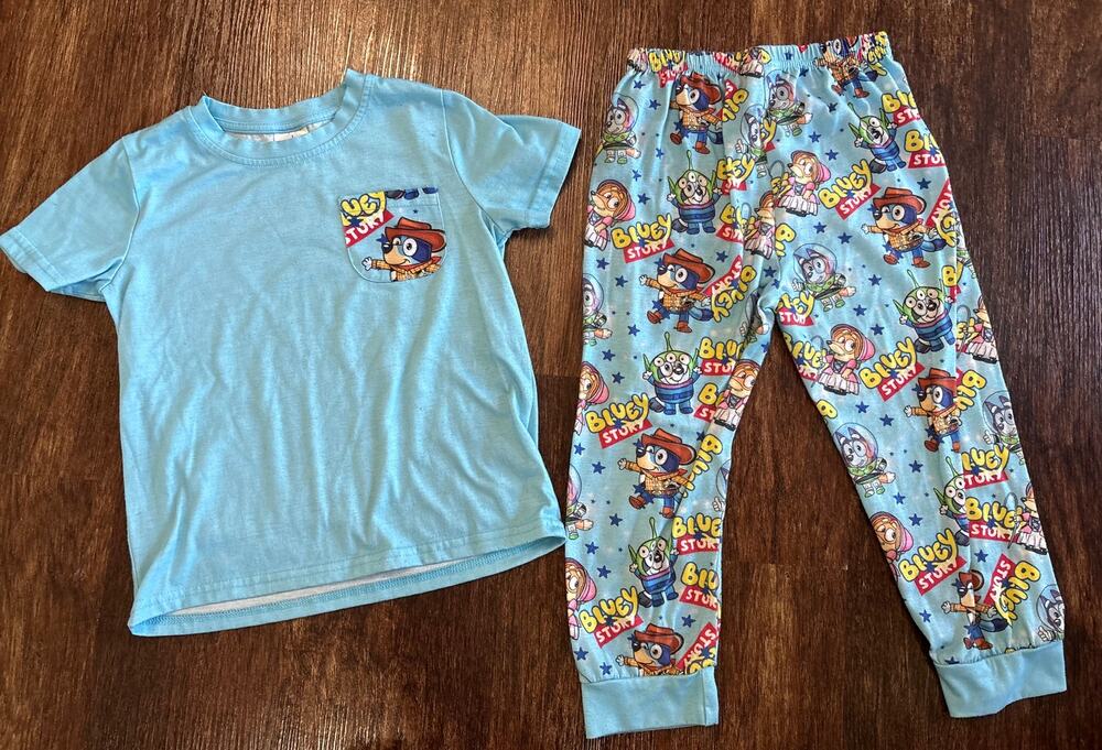 Toy Story & Bluey Character Pajama Set Light Blue Kids Size Large